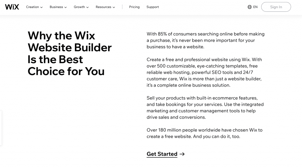 Wix website screenshot